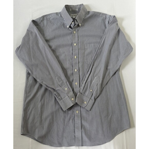 Paul Fredrick Shirt Mens 17-37 Blue White Candy Stripe Business Cotton Pinpoint - Picture 1 of 6